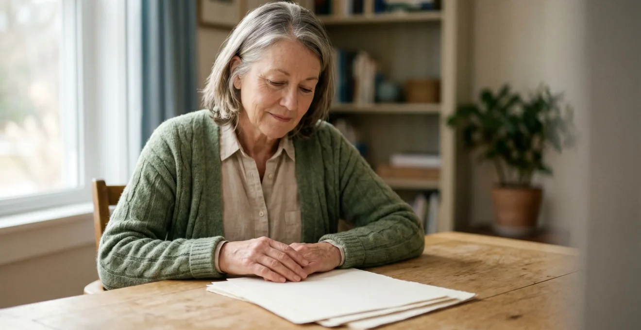 Personne senior consultant ses documents de retraite dans un environnement calme et lumineux