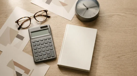 Scène illustrant la planification de la retraite avec des éléments symboliques de calcul et d'optimisation financière