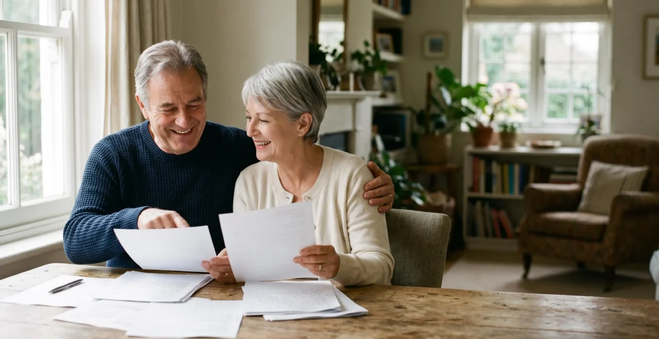 Couple de seniors souriant en consultation avec un conseiller financier pour leur retraite