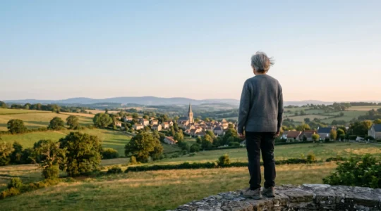 Personne senior de dos contemplant un paysage français à 62 ans, symbolisant le choix du moment de départ en retraite