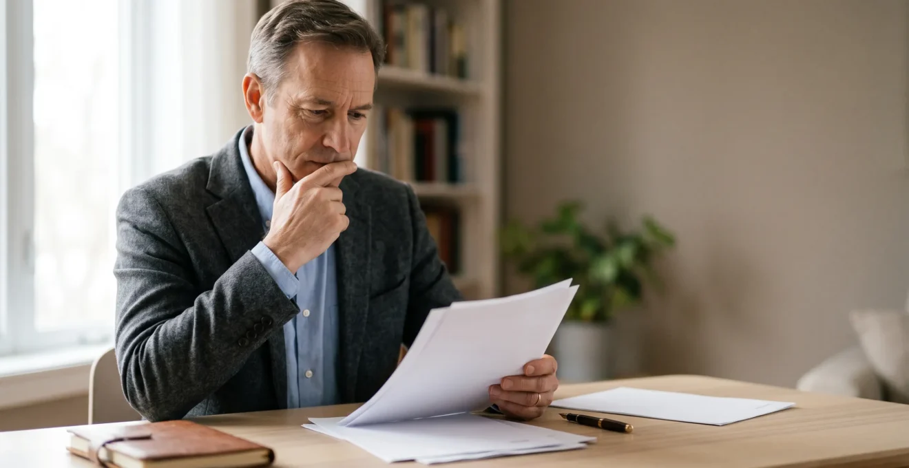 Personne réfléchissant à son avenir de retraite avec documents financiers