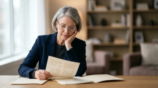 Professionnel senior serein consultant des documents relatifs à ses droits au départ en retraite