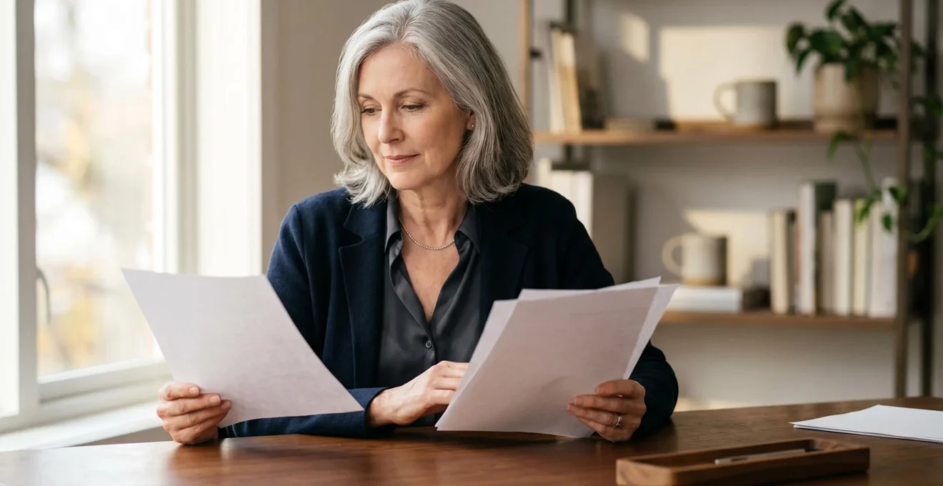 Professionnel senior vérifiant des documents administratifs pour sécuriser sa retraite