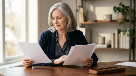 Professionnel senior vérifiant des documents administratifs pour sécuriser sa retraite