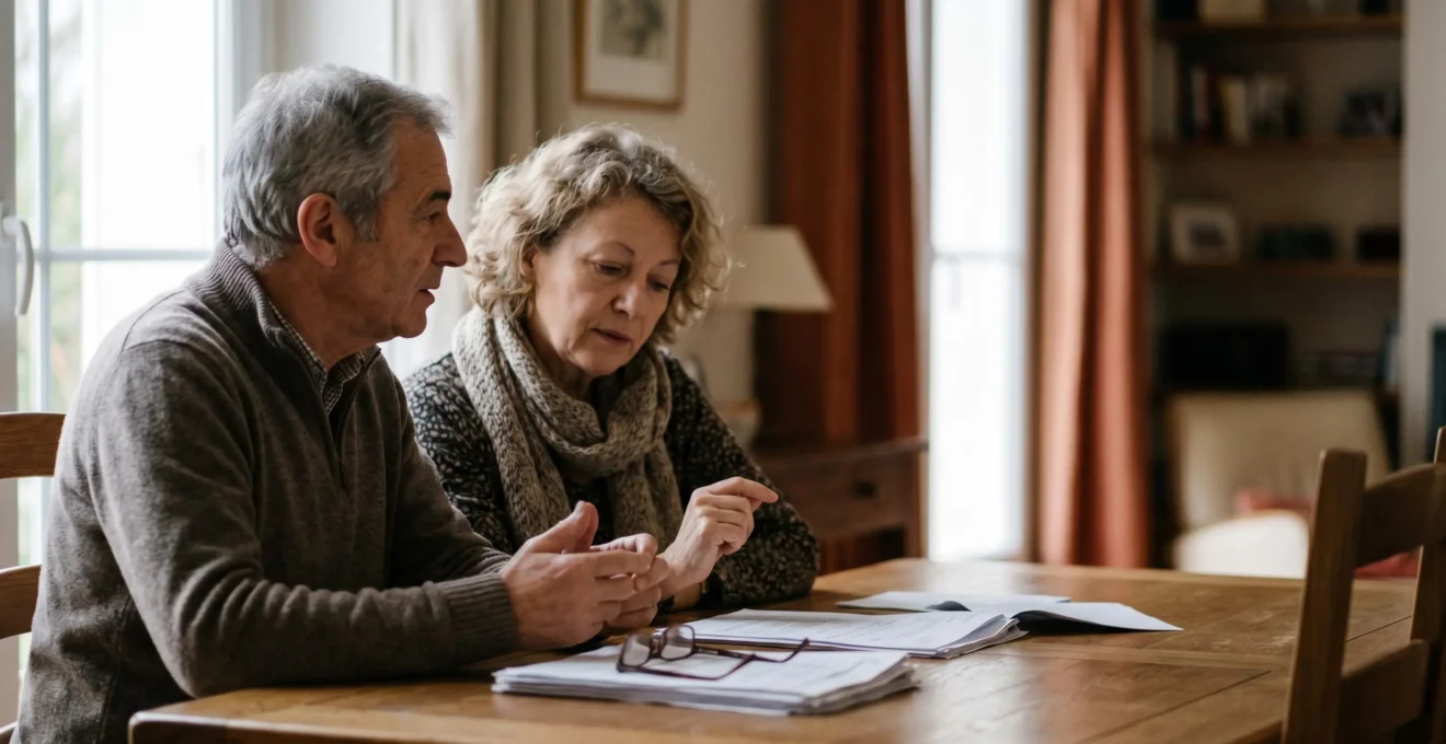 Couple de seniors réfléchissant sereinement à leur stratégie de départ en retraite