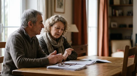 Couple de seniors réfléchissant sereinement à leur stratégie de départ en retraite