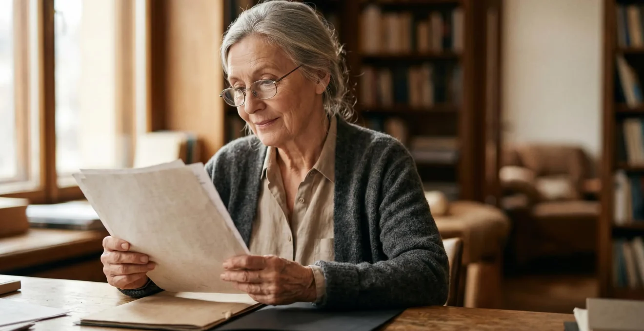 Professionnel senior consultant ses documents administratifs pour préparer sa retraite